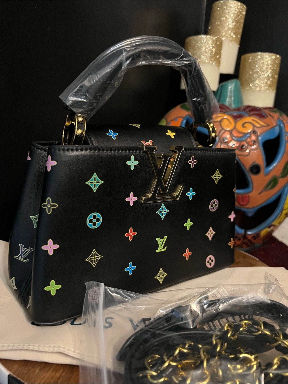 Black Multi color fashion designer tote/shoulder bag-NWOT - Picture 8 of 14